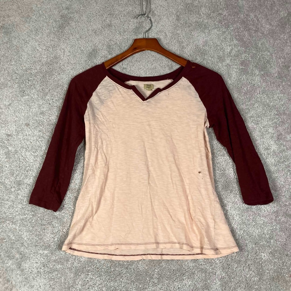 Heritage Baseball Tee Women S Pink Maroon Raglan 3/4 Slub Knit Vintage Paper Tee